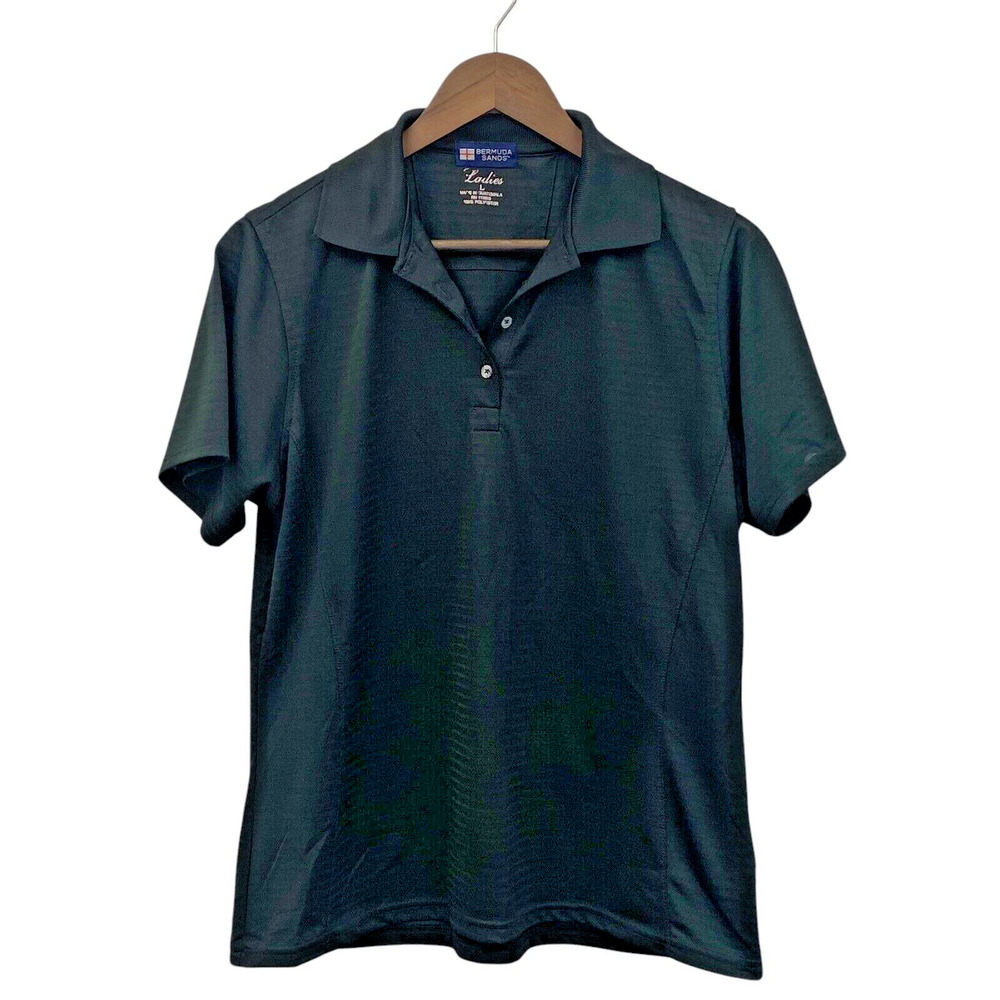 Bermuda Sands Lightweight Short Sleeve Black Stripe Golf Polo Shirt Top Womens L